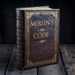 Ancient leather book of Merlin's Code